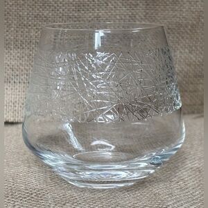 Ceska Etched Crystal Tumbler Glass Candle Holder Single 4 Inches Abstract Rare